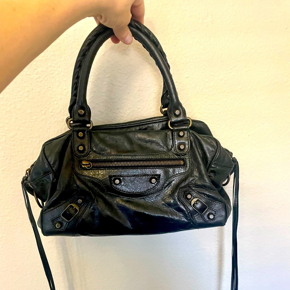 Agneau Classic Gold Hardware Mini City Bag Black